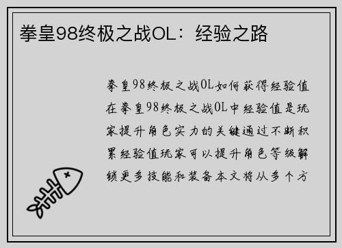 拳皇98终极之战OL：经验之路